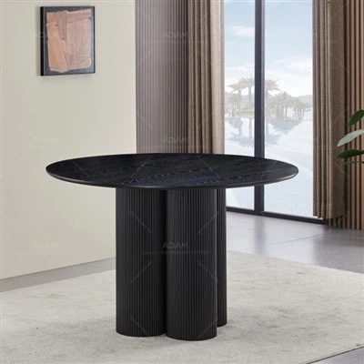 ブラックラウンドMDFダイニングテーブル